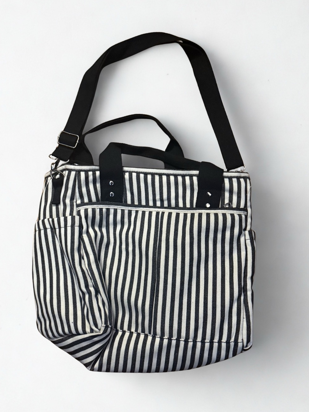 Eco One Black & White Striped Insulated Lunch Bag Tote | Adjustable Cooler Bag